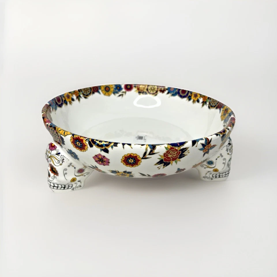 Tigela Williams Sonoma Dia dos Mortos Sugar Skull pés 12 em Halloween - Imagem 1 de 4