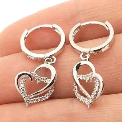 2 Ct Round Lab Created Diamond Women Drop Dangle Earrings 14K White Gold Plated - Image 1 of 4