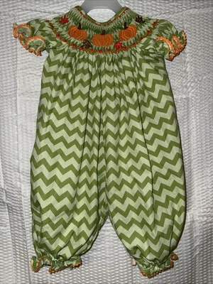 Anavini Calado a Mano Verde Chevron 3 Meses Una Pieza Calabazas Otoño Foto 1 de 4