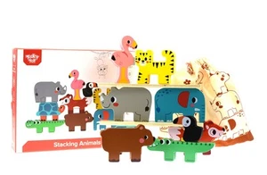 Tooky Toy Wooden Stacking Animal Blocks - Educational Stacking Toy for Toddlers - Picture 1 of 4