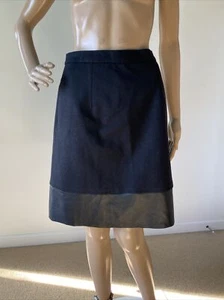 Sinclaire 10 Black Wool with Lamb Leather Bottom Hem Pencil Skirt Pockets Sz 4/S - Picture 1 of 12