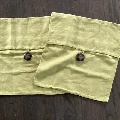 POTTERY BARN 2 наволочки 100% ЛЬНЯНЫЕ большие пуговицы лайм зеленый 18 X 18 винтажный - Изображение 1 из 4