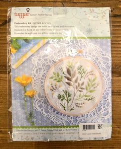 Embroidery Kit by Tamar Green Leaves Yellow White Flowers NEW 6.3" x 6.3" - Picture 1 of 7
