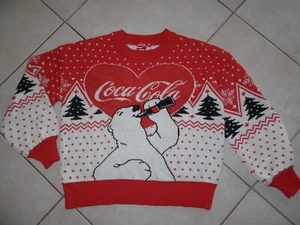 Coke Polar Bear Christmas Sweater Coca Cola Fair Nordic Heart Adult Unisex Small - Picture 1 of 5