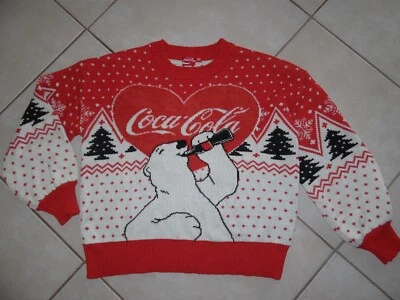 Suéter de Natal urso polar Coca Cola Fair coração nórdico adulto unissex pequeno - Imagem 1 de 4