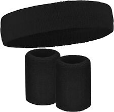 Tough Headwear Sports Sweatband + Wristband Combo Pack Men & Women Black