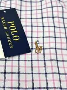 Polo Ralph Lauren Classic Fit Tattersall Oxford Pink Navy Long Sleeve Shirt M - Picture 1 of 6