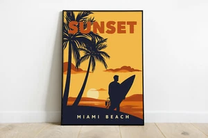 Miami travel poster, Miami surf retro wall print, Miami vintage travel print 1 - Picture 1 of 5