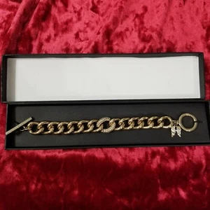 Victoria's Secret Heavy Chain Link Bracelet Clear Rhinestones Angel Wings NIB - Picture 1 of 11