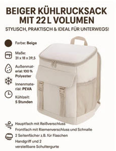 Kühlrucksack 22L Isoliertasche Rucksack Kühltasche für Camping Picknick Einkauf - Bild 1 von 4