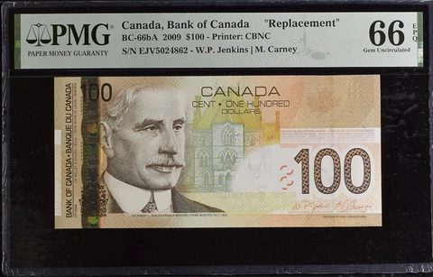 Canada 100 Dollars 2009 P 105 d* Replacement Gem UNC PMG 66 EPQ Cover