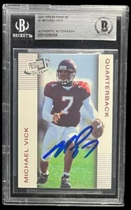MICHAEL VICK SIGNED 2001 PRESS PASS SE #1 ROOKIE CARD BECKETT AUTO 269