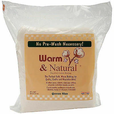 Warm & Natural 100 Cotton Needled Batting Queen Size 90 X 108 Made USA