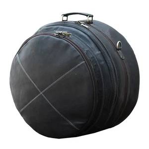 Snare Drum Bag Leather 14 x 6.5" Inch Case with Zippered Front Pocket BLACK NEW - Picture 1 of 14