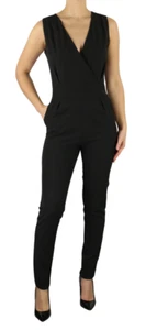 Makadamia Damen Overall 38 Schwarz V-Ausschnitt Taschen Logo Angepasst Ärmellos - Bild 1 von 9