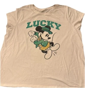 Disney Mickey Mouse Lucky St. Patricks Day Short Sleeve Worn T-Shirt XXL 2XL C1 - Picture 1 of 5
