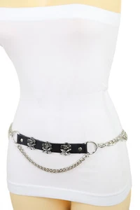 Women Silver Metal Chain Casual Day Wear Look Belt Rose Flower Charms Fit M L XL - Picture 1 of 23