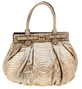 NEW ZAGLIANI Python Skin Large Tote Bag Gold Metallic Silver Puffy Snake Satchel - Picture 1 of 9