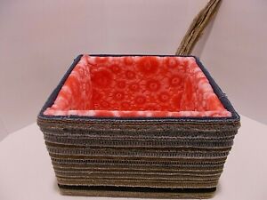 Denim Jean Seams Storage Decorative Box w Pink Flower Fabric Liner Handcrafted