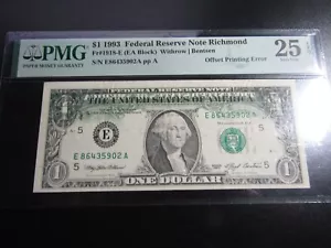 $1 1993 FRN Richmond Offset Printing Error - PMG VF25 - Picture 1 of 2
