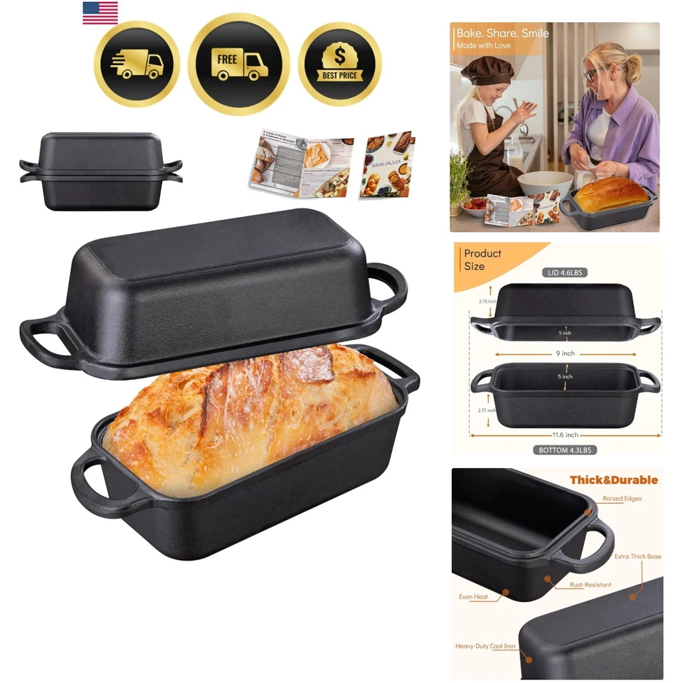 Cast Iron Bread Loaf Pan with Lid Baking Pan for Homemade Bread Meatloaf - Image 1 of 4