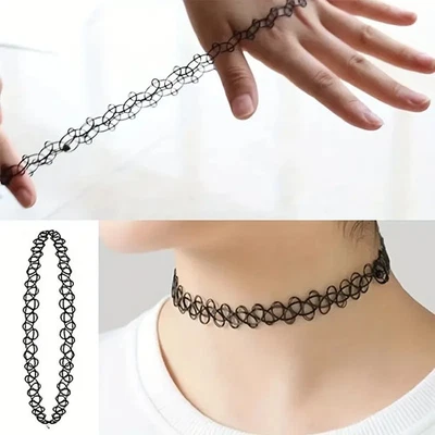 6 pz/set Collana Vintage Nera Gotica Punk con Elastico Disegno Cavo - Immagine 1 di 4