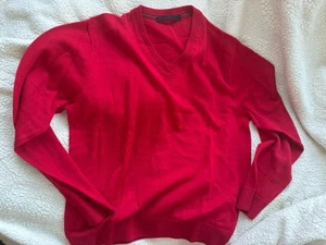 Raffi Pullover Sweater 100% Extra Fine Merino Wool Red Pullover Size Large - Picture 1 of 5