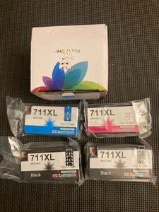 Miss Deer Tinte 4 Patronen Ersatz 711XL (2 Schwarz 1 Cyan 1 Magenta) - Bild 1 von 5