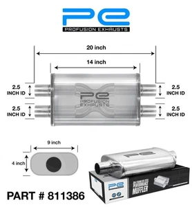 2.5" 63mm 4" x 9" Oval x 14" D/D Profusion 304 Stainless Steel Exhaust Silencer - Picture 1 of 12