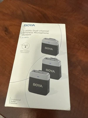 New Boya BY-M1V2 2.4Ghz Wireless Dual Channel Microphone System for Cameras DSLR - Image 1 of 4