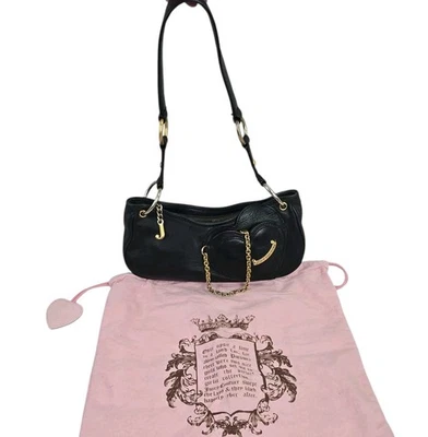 Mini Bolso de Hombro Baguette de Cuero Negro Juicy Couture Espejo Bolso para el Polvo Y2K ¡LEER! Foto 1 de 4