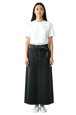 Kenneth Cole Denim Maxi Skirt Black Size 6 Belted 4-Pockets New w/Tags Gothic - Image 1 of 4
