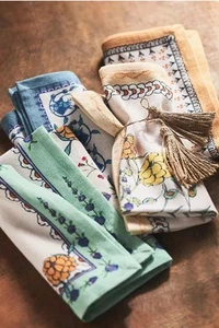 Turkuaz Kitchen Posy Napkins Anthropologie Betul Tunc Cotton Spring SET 4 NEW - Picture 1 of 2
