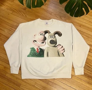 Vintage 90s Large Wallace and Gromit Graphic Off White Sweatshirt USA - Picture 1 of 11