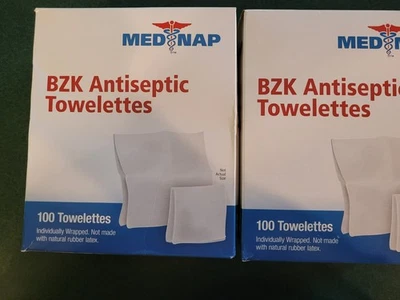 2 Schachteln MED NAP BZK Antiseptikum 5" x 7" Handtücher 200 (100 pro Box) - Bild 1 von 2