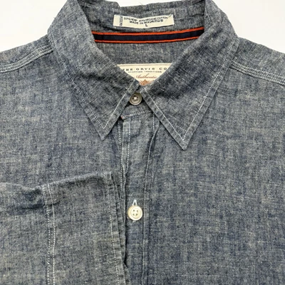 Orvis Shirt Blue Chambray Hemp Organic Cotton Button Up Men's L Long Sleeve - Image 1 of 4