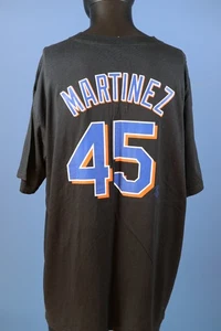 PEDRO MARTINEZ No. 45 New York NY Mets Black Majestic T-Shirt Baseball Sz XL 50" - Picture 1 of 4