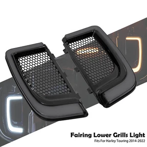 Black Fairing Lower Grills Turn Signal Lights For Harley Road Street Glides 14+ - Foto 1 di 16