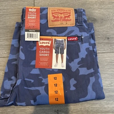 Levi Strauss & Co. Youth Cargo Short, Size 12 Blue Camo, New - Image 1 of 4