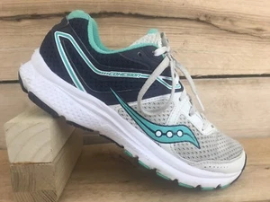 Saucony Womens White Blue Teal Mesh Cohesion 11 Running Shoes Sz 7.5 US 38.5 EUR - Picture 1 of 12