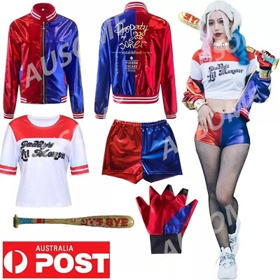 Halloween Adult Harley Quinn Jacket Shorts T-shirt Costume Cosplay Baseball Bat - image 1 of 4