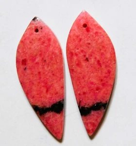 68.20 Cts Natural Rhodonite Drilled Cabochon Match Pair Gemstone 42X16MM - Picture 1 of 3