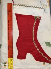 VTG Red Felt Christmas Stocking Rickrack ￼ Lined Decoration A