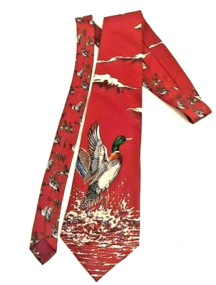 Corbata Ducks Unlimited 100 % seda, rojo oscuro con pato ánade real. Hecho en USA Foto 1 de 3