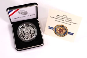 2019 AMERICAN LEGION 100th ANNIVERSARY SILVER $1 COMMEMORATIVE COIN OGP BOX COA - Picture 1 of 8