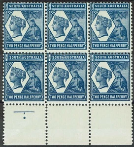 SOUTH AUSTRALIA 1894 QV KANGAROO 21/2D INDIGO */** BLOCK WMK CROWN/SA PERF 13 - Picture 1 of 2