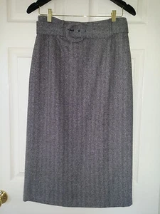 Willi Smith Herringbone Wool Blend Ladies Belted Midi Pencil Skirt , Italy Sz.8 - Picture 1 of 12