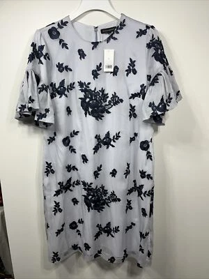 Banana Republic $148 Embroidered Ruffle Sleeve Shift Dress, Size 14 - Image 1 of 4