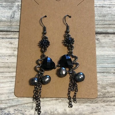 PENDIENTES colgantes perlas de agua dulce gris metal negro cadena borla 3" Foto 1 de 4