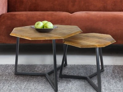 Couchtisch 2er Set achteckig Beistelltisch Satztisch Las Vegas Metall Gestell - Bild 1 von 4